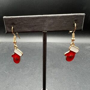 Holiday Womens Christmas Red Mitten Earrings Winter Snowflake Cute Festive Gift
